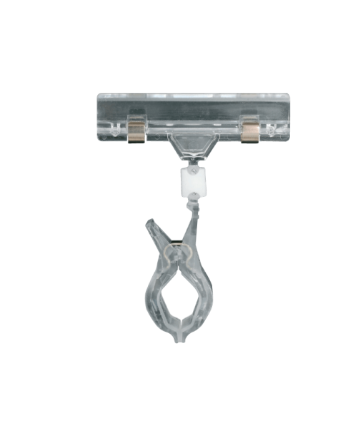 Clear Grip, skilteholder, med bred klemme, klar akryl, H10 cm