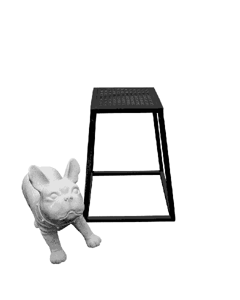 Krakk, sort med metall plate 26 x 26 cm, bunn 35 x 35 cm, H45,5 cm