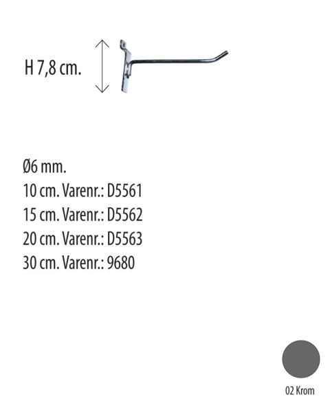 Varekrok - Krom - t/ rillepanel. Velg længde