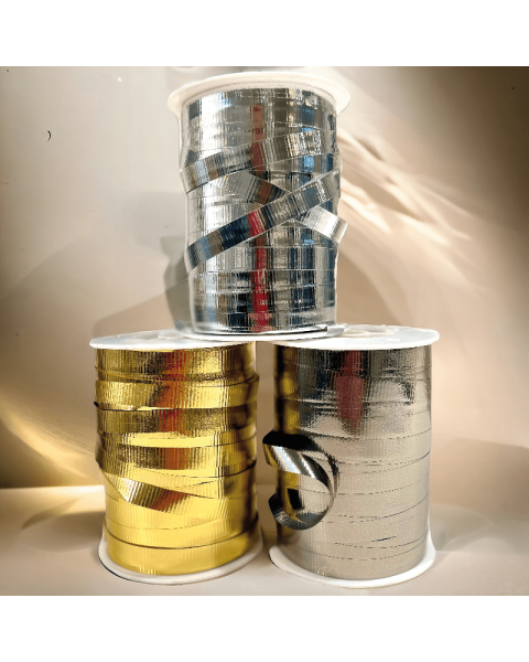 Gavebånd, metall riflet røgfarvet, 10 mm x 250 mtr.