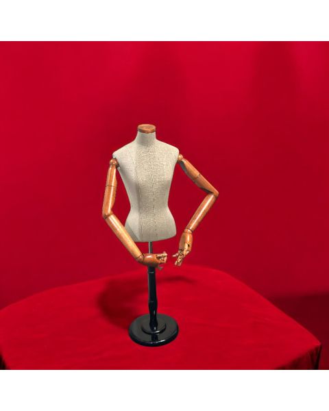 Vintage, damegine, grå/hørfarget, med tre arme, med hoved, rund fot i sort, mellem stang. Bordmodel