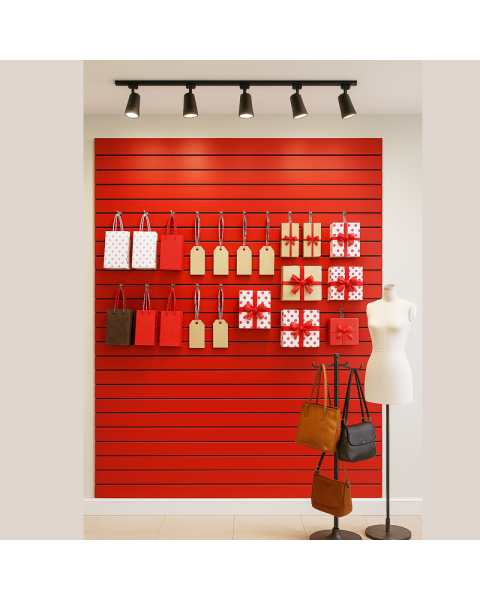 Rillepanel (120 x 120 cm.) u/lister - Rød højglans. 15 cm - 7 spor