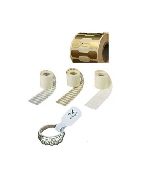 Prislapp til smykker. 1000 etiket pr. rull. Gull, hvite el. sølv