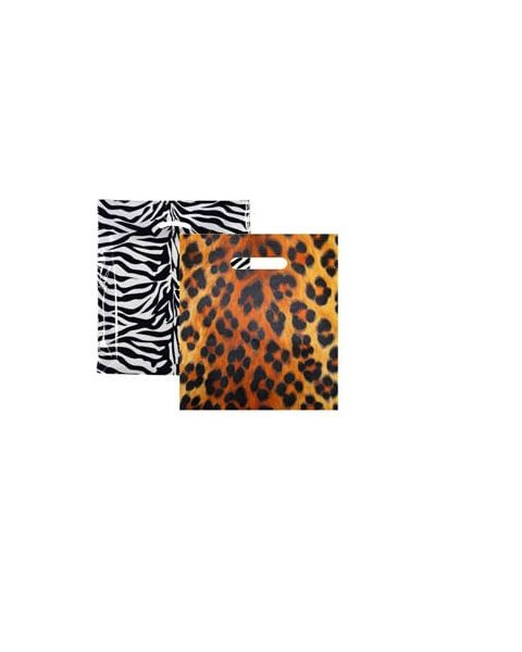 Plastposer m/ trykk - Leopard eller Zebra - mellom 39 x H 45 cm. 100 stk. Velg trykk