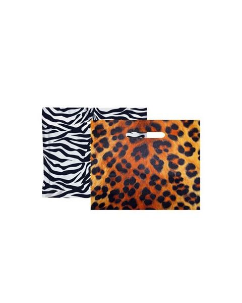 Plastposer m/ trkyk - Leopard eller Zebra - Stor 56 x H 45 cm. 100 stk. Velg trykk