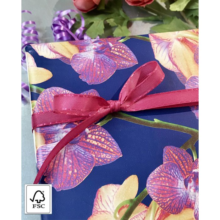 Gavepapir orkide/blå - B 50 cm. FSC-mix.