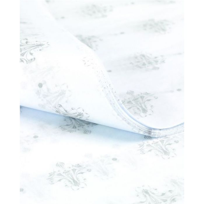 Silkepapir m/mønster i lysegrå - 100 ark