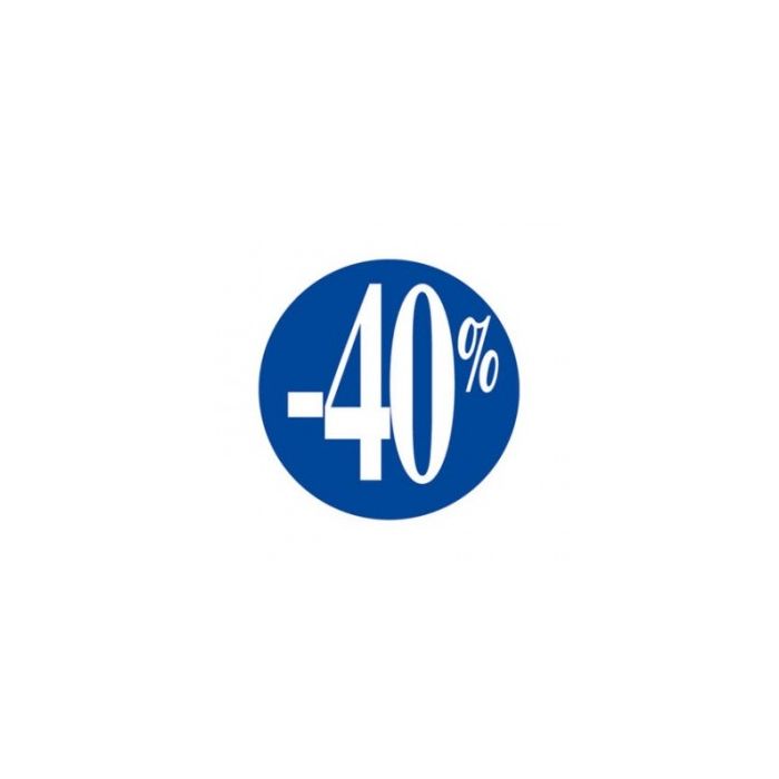 Etikette, procent, -40%, blå, rulle med 500 stk., Ø25 mm