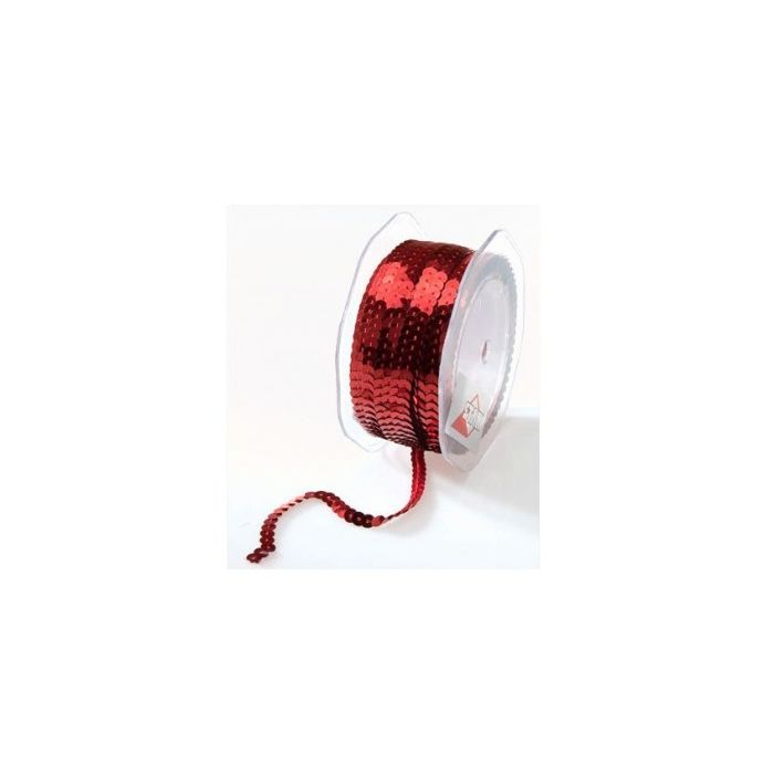 Gavebånd med pailletter, rød, 6 mm, rulle med 20 m