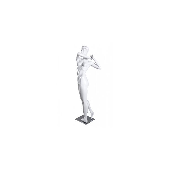 Sport damemannequin, golf - hvid
Hvid glasfiber og mat krom fodplade.

Højde: 176 cm

Skulder: 38 cm

Bryst: 82 cm

Talje: 60 cm

Hofte: 92 cm

med hoved og skulptureret hår