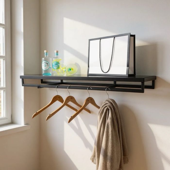 HAPPY! - Hylle m/ kleshengerstang & 2 frontheng. Sort