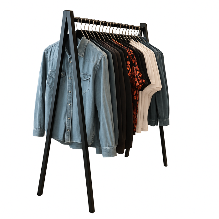 Hengerstativ, v-formet, sort, B100 x D50 x H142 cm