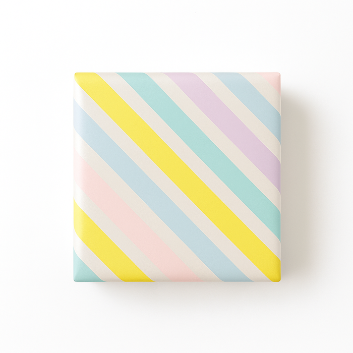 Gavepapir B 50 cm. Stribet pastel, coated papir. 100 mtr.
