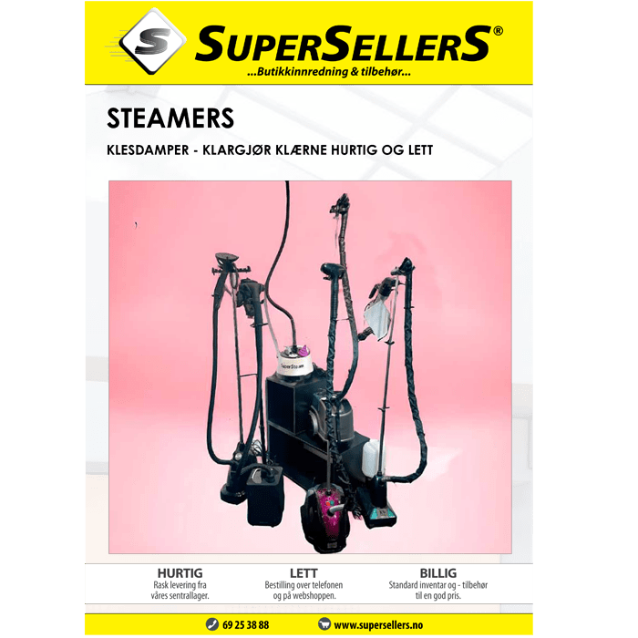 Hvilken steamer skal jeg vælge?
Det afhænger meget af behovet. Skal du regelmæssigt dampe en stor mængde tøj anbefaler vi en af vores store modeller, mens en af de mindre størrelser vil være oplagt ved et mindre behov.
Få overblikket i dette katalog med