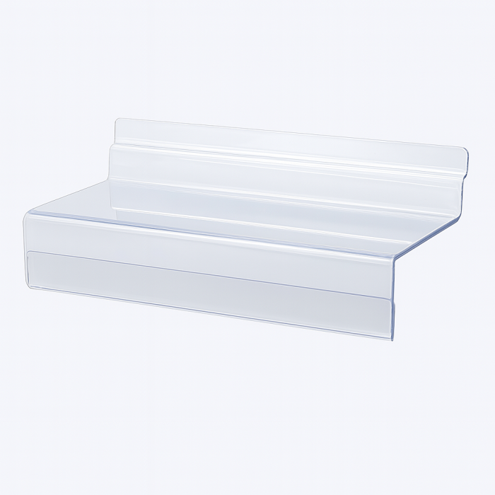 Skohylde t/ rillepanel med datablad, akryl, 25 x 10 x H4 cm - Sælges i pakker a 10 stk.