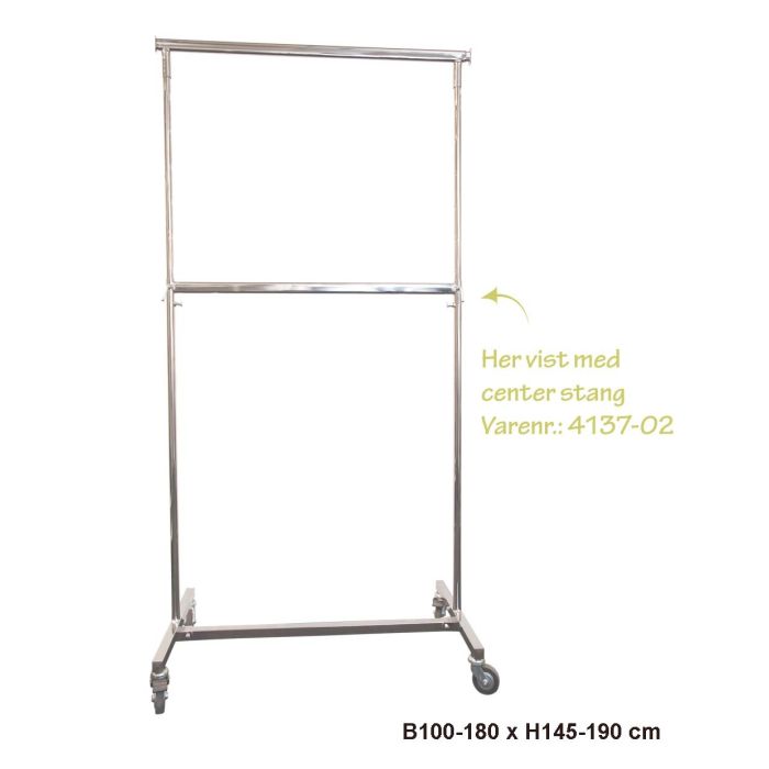 LUXUS Konfeksjonsstativ, høydejusterbar, krom. Liten. B100 x 180 cm