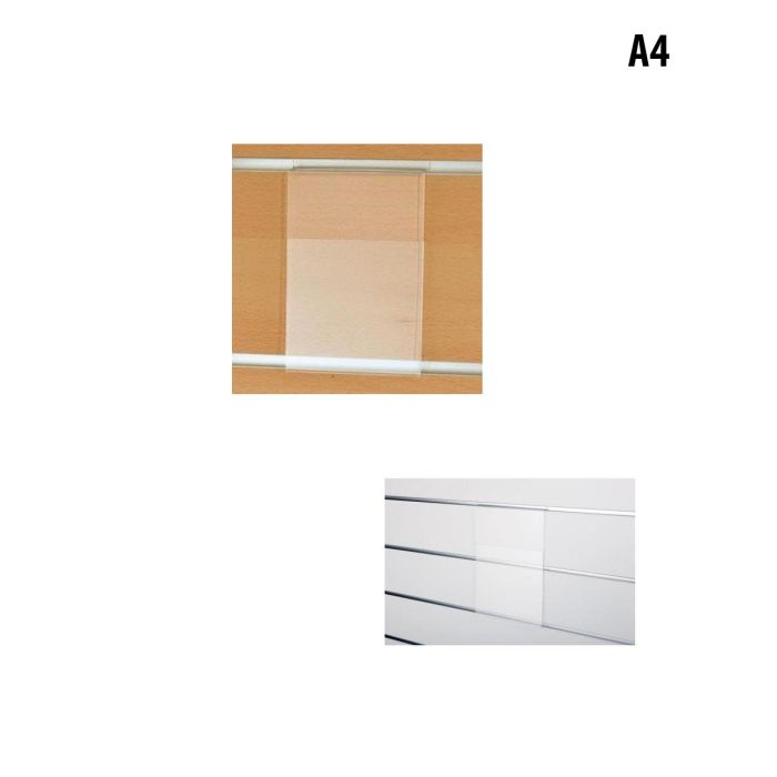 Skilteholder A4, høyformatt. PET, t/ rillepanel