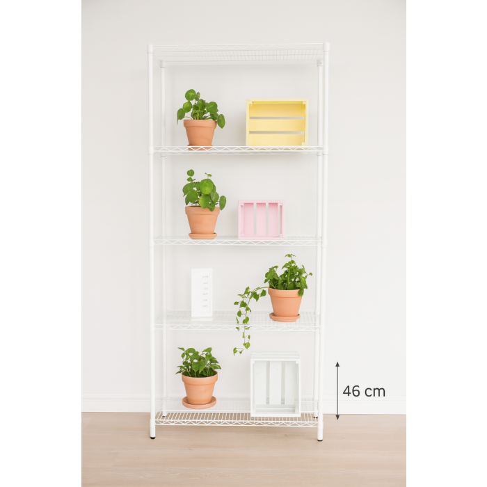 Reol - TUBO (B 91 x D 46 x H 220 cm.) - Hvit glans. 5 hylle