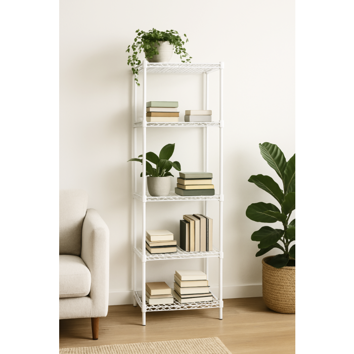 Reol - TUBO (B 61 x D 46 x H 220 cm.) - Hvit glans. 5 hylle