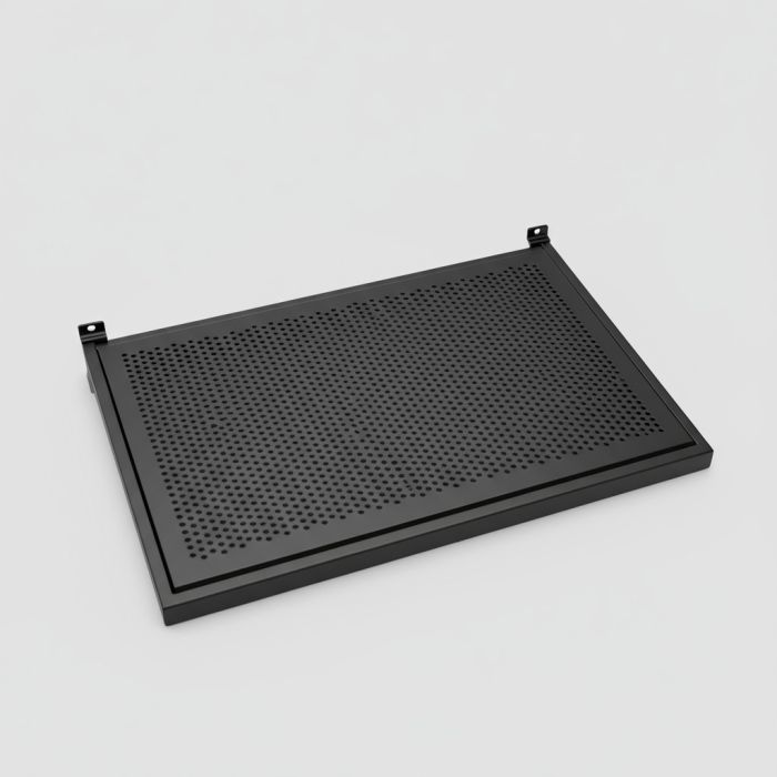 Hylle m/ metallhulplade (59,5 x 37 cm.) - sort, t/ rillepanel
