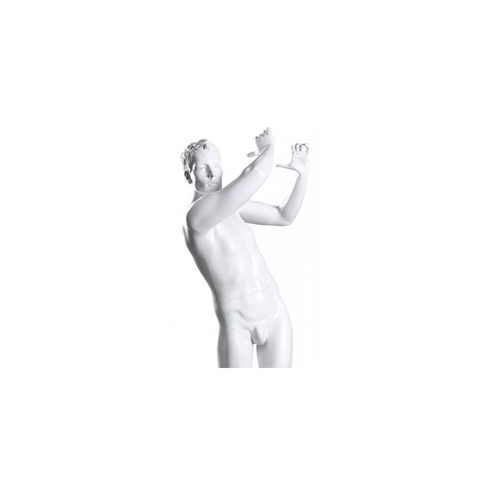 Sport herremannequin, golf - hvid
Hvid glasfiber og mat krom fodplade.

Højde: 178 cm

Skulder: 44 cm

Bryst: 97 cm

Talje: 78 cm

Hofte: 96 cm

med hoved og skulptureret hår
