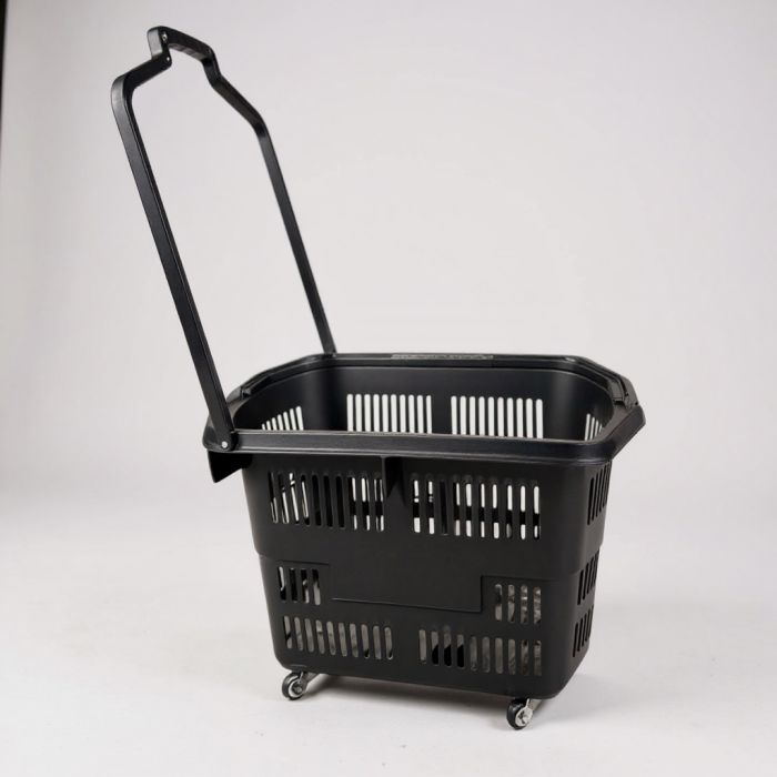 Innkjøpskurv 55 liter med hjul. Sort plast