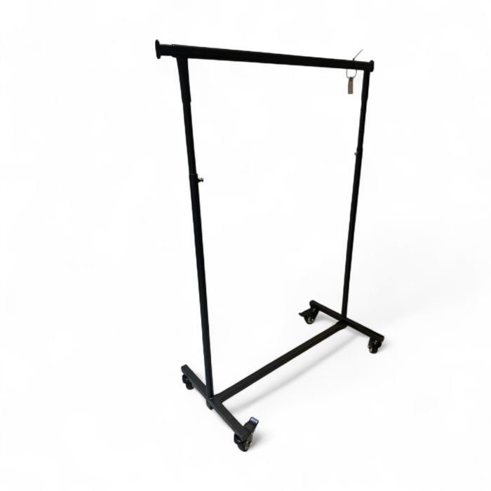 Vareprøve - konfektionsstativ, helt sammenklappeligt, med gummihjul, justerbar, sort, B140-220 x H145-190 cm