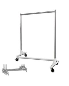 Z-stativ, krom/hvit bund, 155 x 54 x H173 cm., 100 mm hjul i hård plast