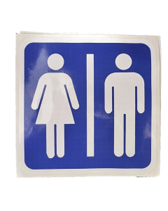 Pictogram Dame/herre toalett  Blå/hvit. 11,4 x 11,4 cm.