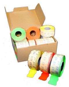 Prisetiketter i neonfarger ( 2 pris / 26 x 16 mm). 3 x 4 farger.