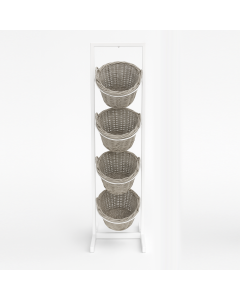 Kurvstativ i hvit med 4 bastkurv (pileflet) B45 x D40,5 x H173 cm.