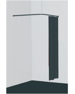 Prøverom, frihængende - V-formet - sort.  ( 100 x 100 cm. ) incl. 2 sorte bomuldsforheng.
