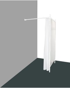 1-sidet prøverom. Sett med hvitt stel og forheng. ( B 100 x D 100 x H 210 cm.) - Velg farge på forheng og veggplate