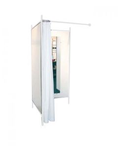 2-sidet prøverom. Sett med hvit stel og forheng. ( B 100 x D 100 x H 210 cm.) - Velg farge på forheng og veggplate