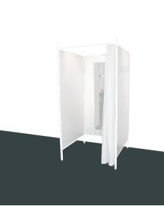 3-sidet prøverom. Sett med hvit stel og forheng. ( B 100 x D 100 x H 210 cm.) - Velg farge på forheng og veggplate