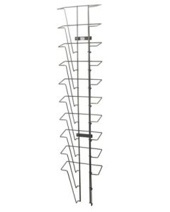 Brochureholder til vegg, A4,10 rom, alufarget, 22,5 x H115 cm