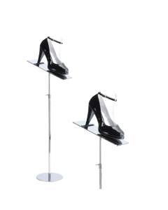 Skrå skodisplay, krom. Høydejusterbar H 50-85 cm.