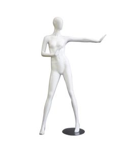 1100 faceless damemannekeng. Hvit high gloss med faceless hoved. H 178 cm. Stop disko