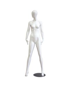 1100 faceless damemannekeng. Hvit high gloss med faceless hoved. H 178 cm. Står ret