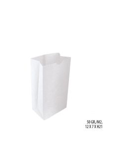 Papirpose m/ bunn, hvit. H21 cm. 200 stk.