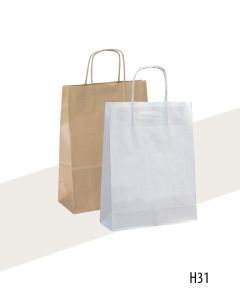Papirspose - Medium H 31 cm. - 50 stk. Velg hvit eller natur