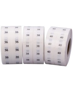 Størrelsesmerkat B 19 x 59 mm, m/ tal  el. bokstaver - 1.000 stk. pr.rl.