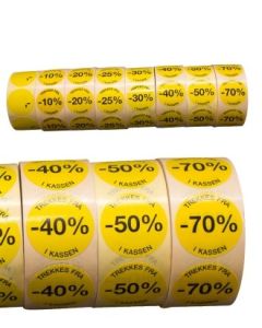 Gule etiketter m/ prosent - 1.000 stk. - Norsk