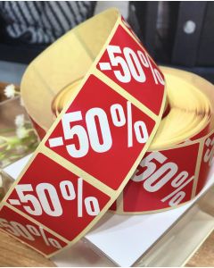Røde etiketter m/ prosent - 500 stk. -50%