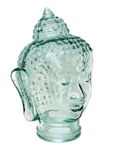 Glasshoved, mindfulness, klar glass, H30 cm