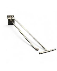 T-krok, enkelt, til panel, uden prislomme, pose m/10 stk, krom, 30 cm