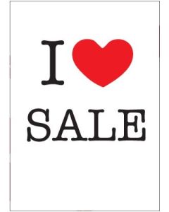 Plakat. I love SALE, hvit med rødt tryk, 50 x 70 cm