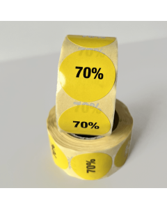 Gul rabatklistermerke 70%. 500 stk. pr. rulle.