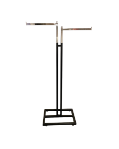 Tøjstativ - 2-armet gulvstativ sort, m/2 lige arme, 39 cm krom. H130-200. Fod 50x35 cm.