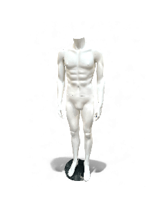 herremannekeng. Hvit uden hoved. Rund metalfot. H 175 cm. Model A, står med spredte ben